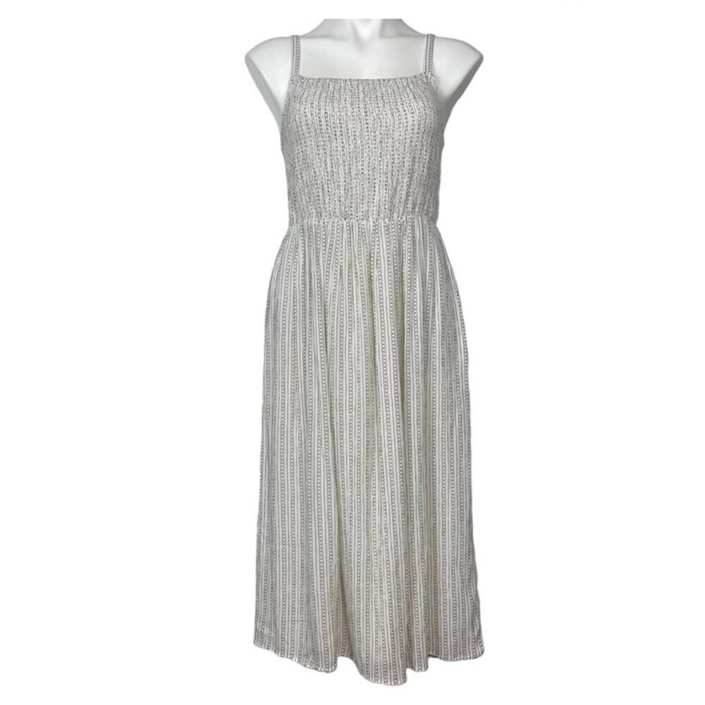 Old Navy Cami Smocked Spaghetti Strap Midi Dress Small Dots Stripes Cream